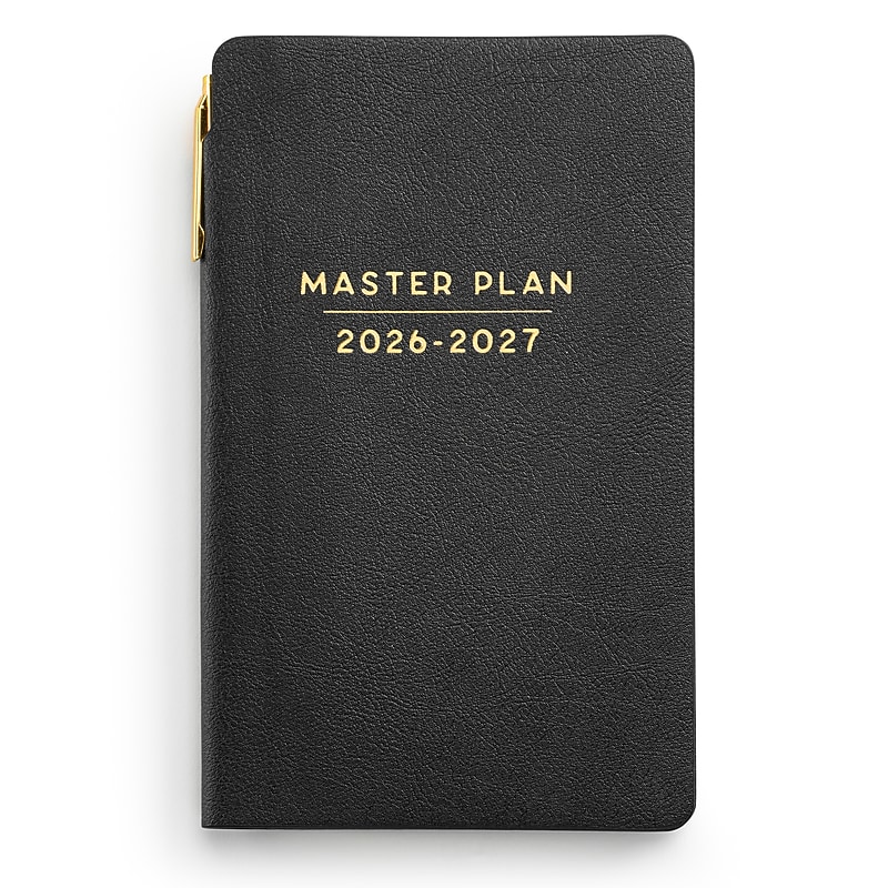 2026-2027 Eccolo Master Plan 4" x 7" Academic Weekly & Monthly Student Planner, Faux Leather Cover, Black (AY27-401D) image 1