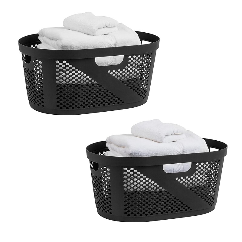 Mind Reader 10.57-Gallon Laundry Basket with Handles, Plastic, Black, 2/Set (2HHAMP40-BLK) image 1