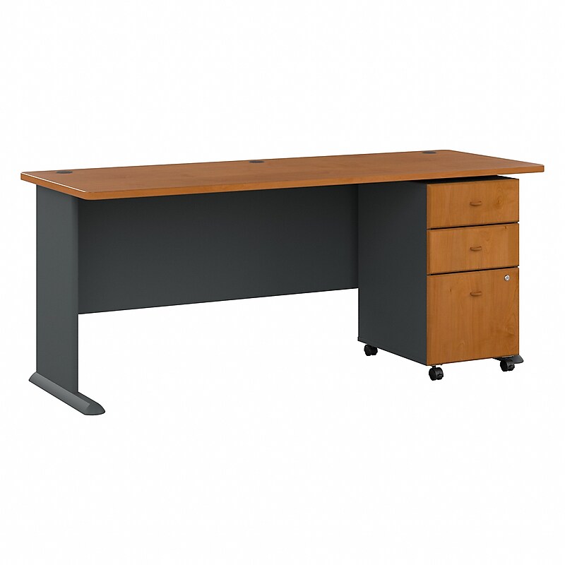 Bush Business Furniture Cubix 72W Desk with Mobile File Cabinet, Natural Cherry/Slate (SRA013NCSU) image 1