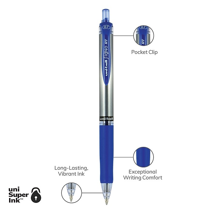 筆記具 RT 202218 uni-ball Signo RT Gel Pens, Medium Point, 0.7mm, Blue Ink, Dozen