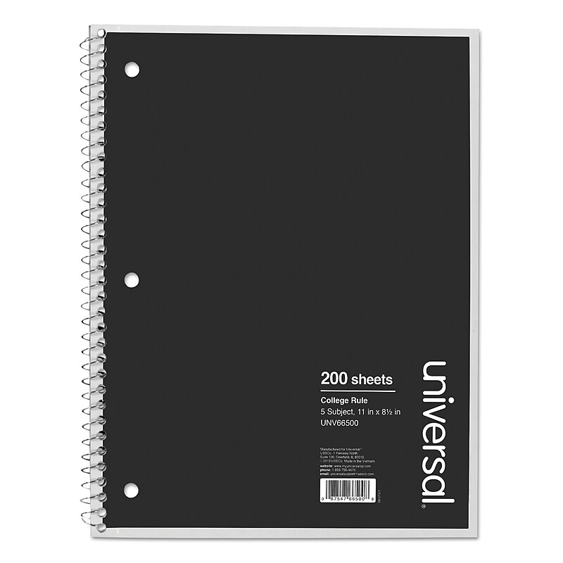 Universal Wirebound Notebook, 8.5 x 11, College Ruled, 200 Sheets, Assorted Color Cover (UNV66500) image 1