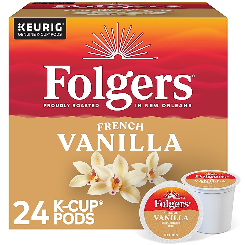 Folgers French Vanilla Coffee, Medium Roast, 0.31 oz. Keurig® K-Cup® Pods, 24/Box (6661) image 1