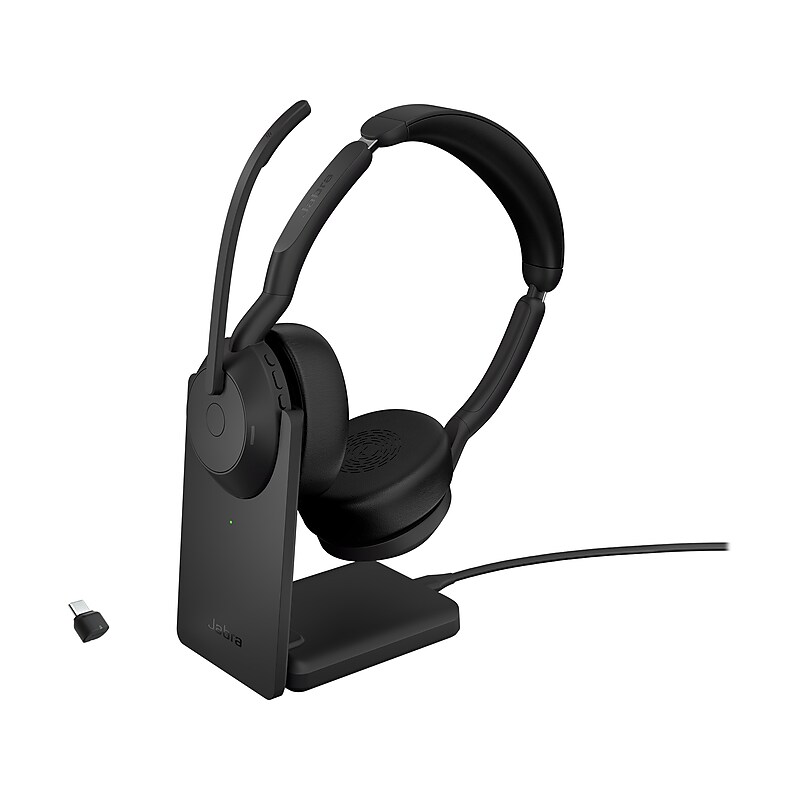 jabra Evolve2 55 Wireless Noise Canceling Bluetooth Stereo Headset, USB-C Adapter, MS Certified (25599-999-889-01) image 1