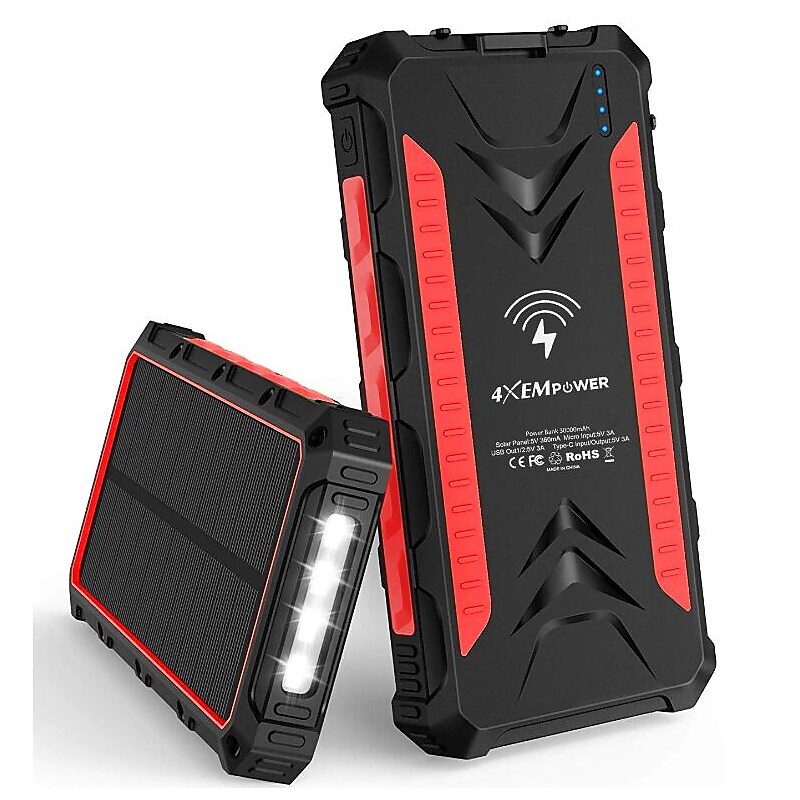 4XEM 30,000 mAh Mobile Solar Power Bank and Charger (4XSOLARPWR30RD) image 1