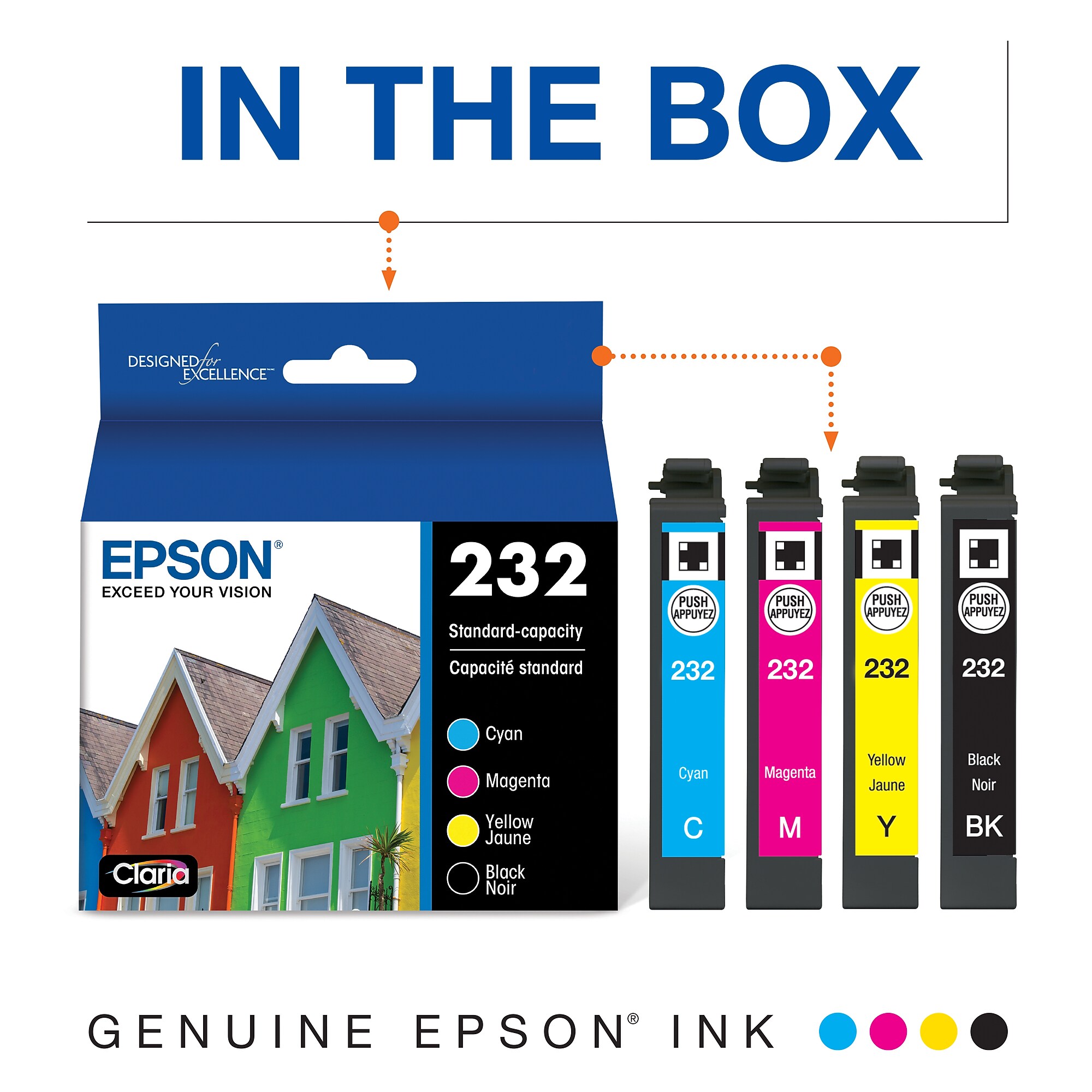 Epson 232 Cyan/Magenta/Yellow/Black Standard Yield Ink Cartridges, 4/Pack (T232120-BCS) Sansujyuku sansujyuku.com