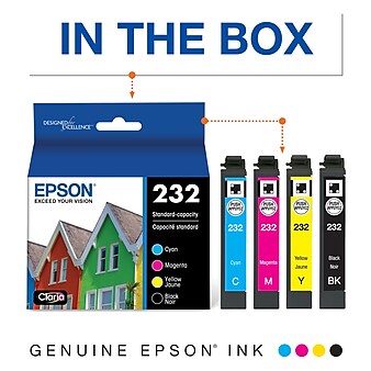 Epson 232 Cyan/Magenta/Yellow/Black Standard Yield Ink Cartridges, 4/Pack (T232120-BCS)