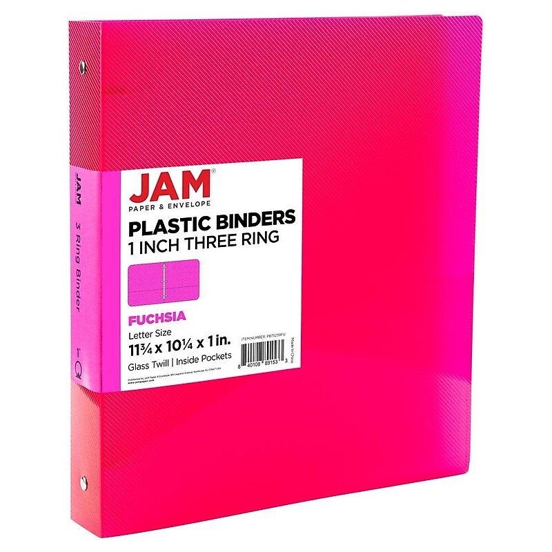 JAM Paper 1" 3-Ring Flexible Poly Binder, Fuchsia Pink (PB75239FU) image 1