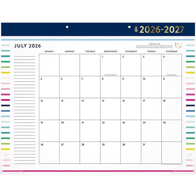 2026-2027 AT-A-GLANCE Simplified by Emily Ley 21.75" x 17" Happy Stripe Academic Monthly Desk Pad Calendar (EL49-704A-27) image 1