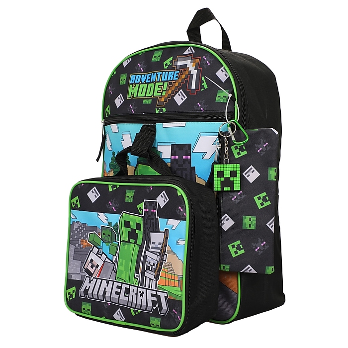 Bioworld Kids 5-Piece Minecraft Backpack Set, Large, Multicolored