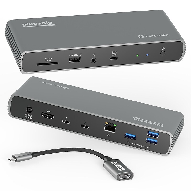 Plugable Thunderbolt 4 & USB4 HDMI Docking Station, 96W, Silver/Black (TBT4-UDX1) image 1
