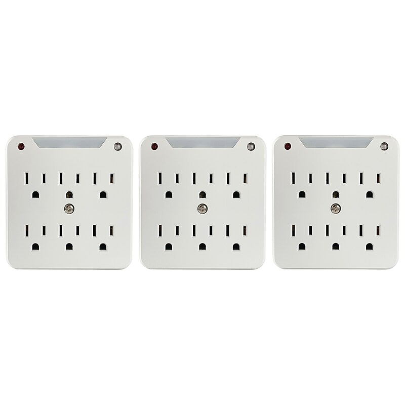 STANLEY SurgePro 6-Outlet Adapter, 750 Joules, White, 3/Pack (33208) image 1