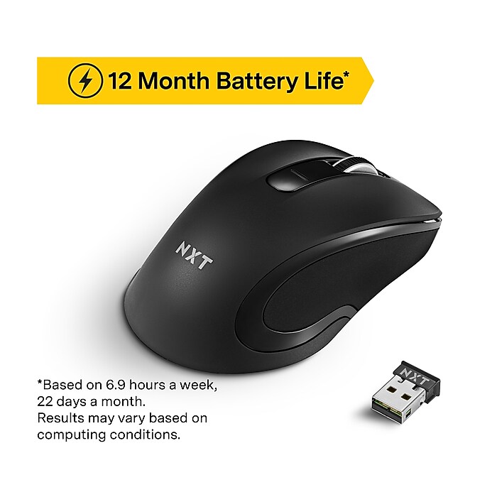 NXT Technologies™ Wireless Ambidextrous Optical USB Mouse, Black