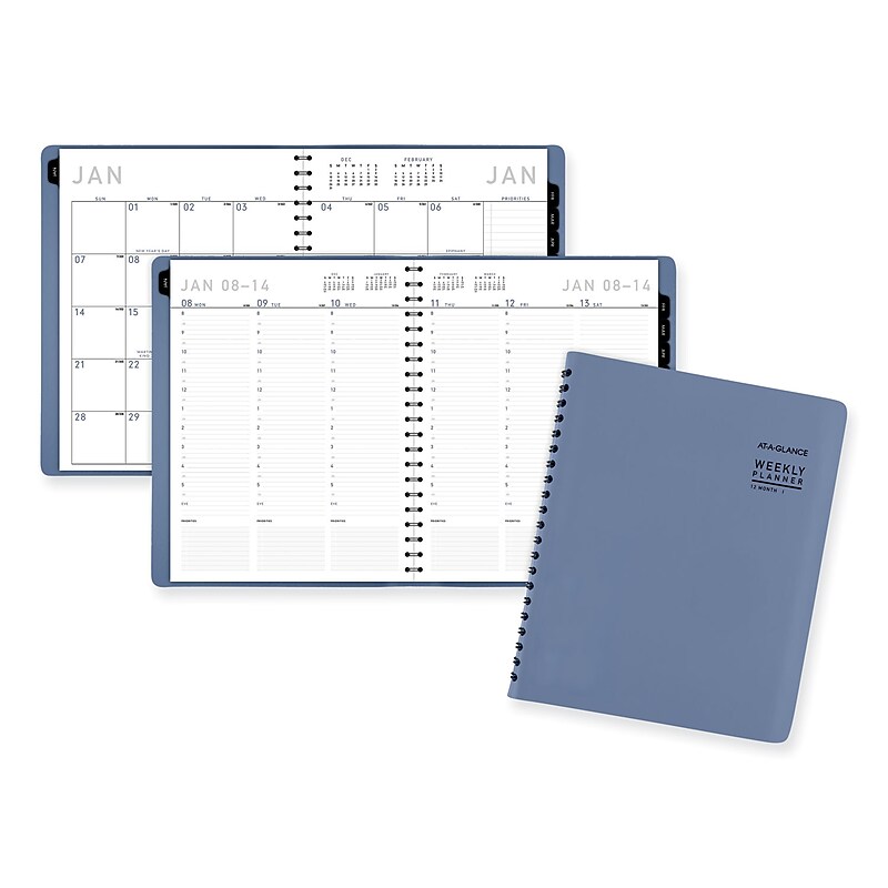 2026 AT-A-GLANCE Contemporary 9" x 11.38" Weekly & Monthly Planner, Faux Leather Cover, Slate Blue (AAG70940X20) image 1