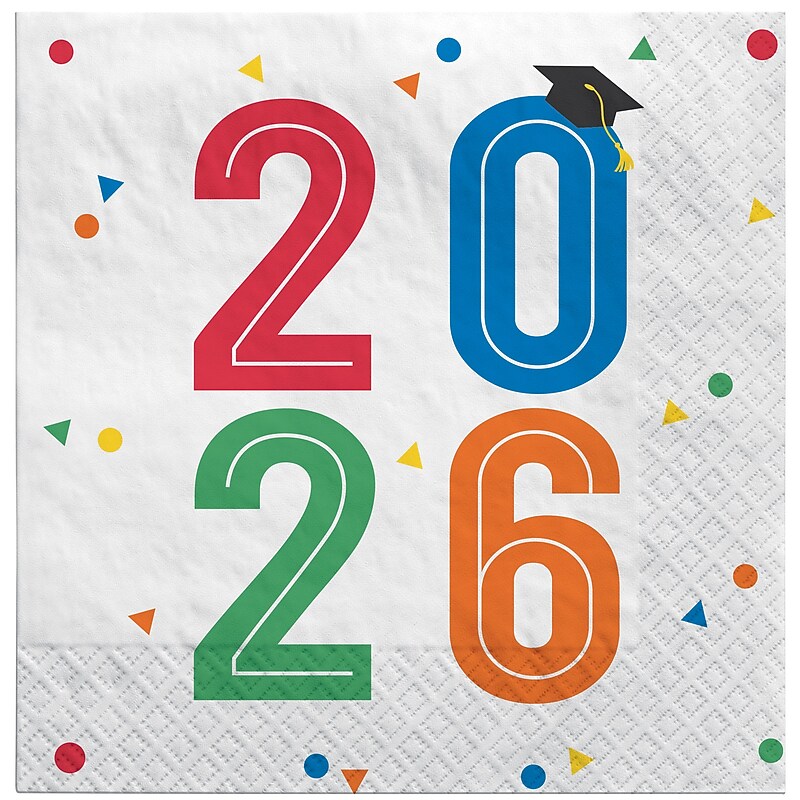 Party City Colorful Future Graduation Lunch Napkin, 2-ply, Multicolored, 16 Napkins/Pack (AM712928-26-PC) image 1