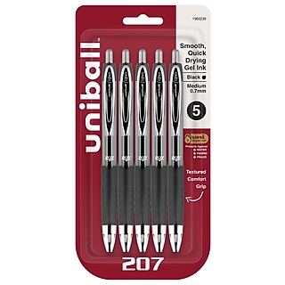 uni-ball 207 Retractable Gel Pens, Medium Point, 0.7mm, Black Ink