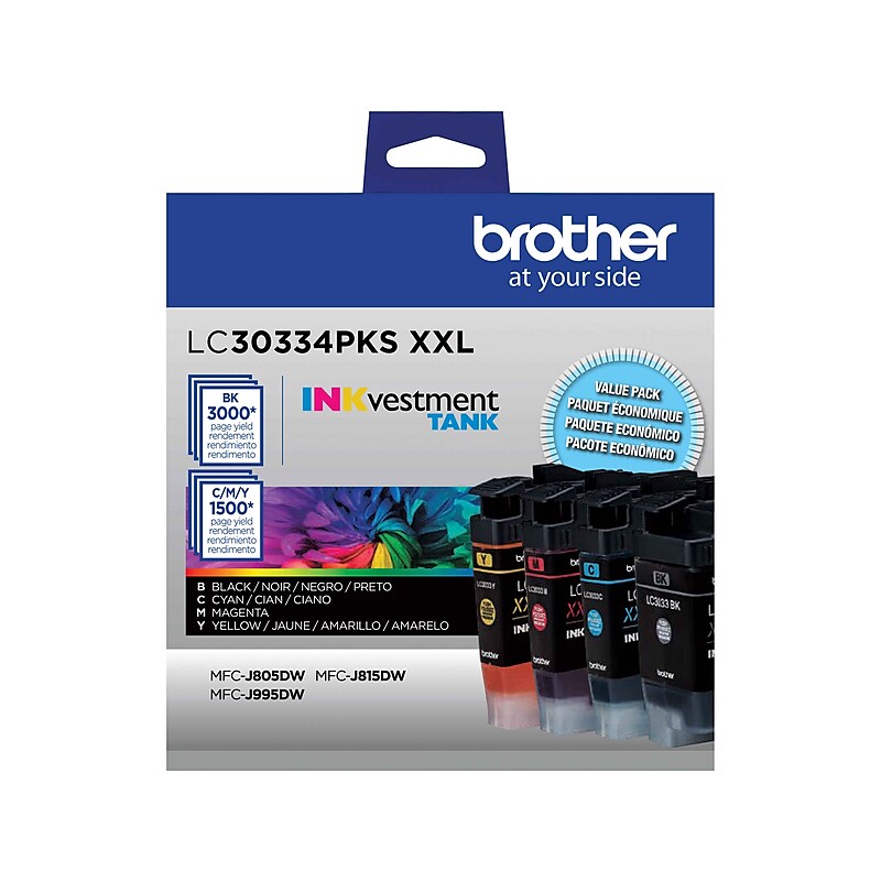 Brother LC30334PKS XXL Black/Cyan/Magenta/Yellow Super High Yield Ink Cartridges, 4/Pack image 1