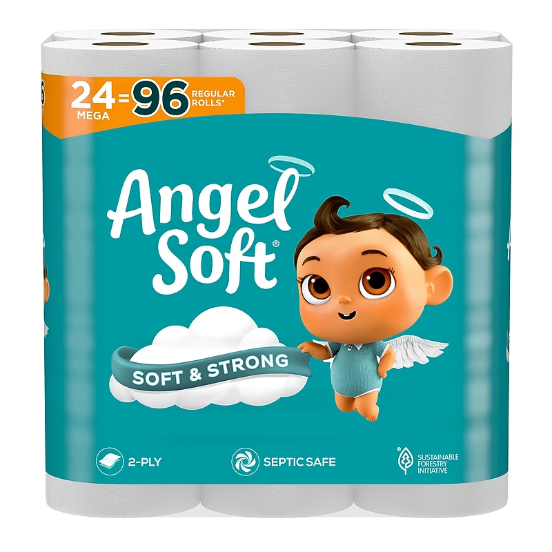 Angel Soft Mega Toilet Paper, 2-ply, White, 320 Sheets/Roll, 24 Rolls/Pack (794085) image 1