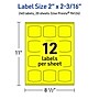 Avery Laser/Inkjet Arched Square Multipurpose Labels, 2" x 2-3/16", Neon Yellow, 240/Pack (94124)~#|#~48F68100-E717-4ECF-B493378F503CC011_sc7
