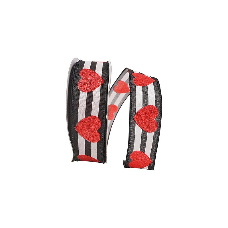 JAM Paper Hearts Glitter Ribbon, Black/White (52640340707) image 1