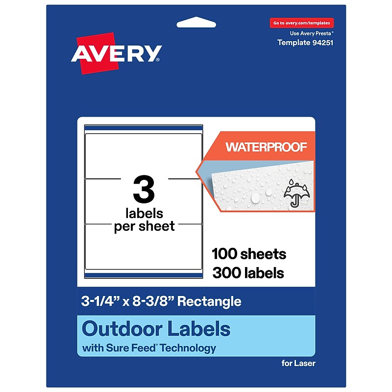 Avery Rectangle Laser Multipurpose Labels, 3-1/4" x 8-3/8", White, 300/Box (19479399347) image 1