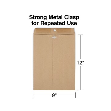 Sustainable Earth by Staples Clasp & Moistenable Glue Catalog Envelopes, 9" x 12", Natural Brown, 100/Box (19964)