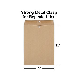 Sustainable Earth by Staples Clasp & Moistenable Glue Catalog Envelopes, 9" x 12", Natural Brown, 100/Box (19964)