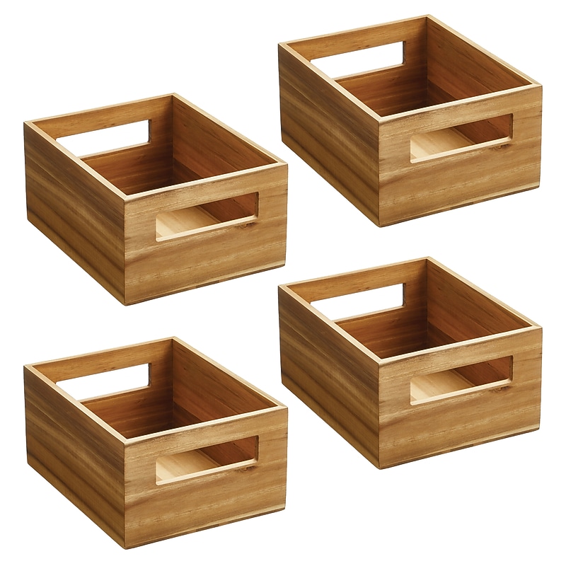 iDESIGN Small Stackable Wood Storage Bin, Natural, 4/Pack (28378M4) image 1