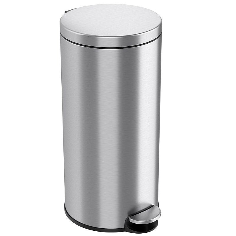 iTouchless SoftStep Round Stainless Steel Step Trash Can with Hinged Lid, 7.93 Gallon (IP08RSS) image 1