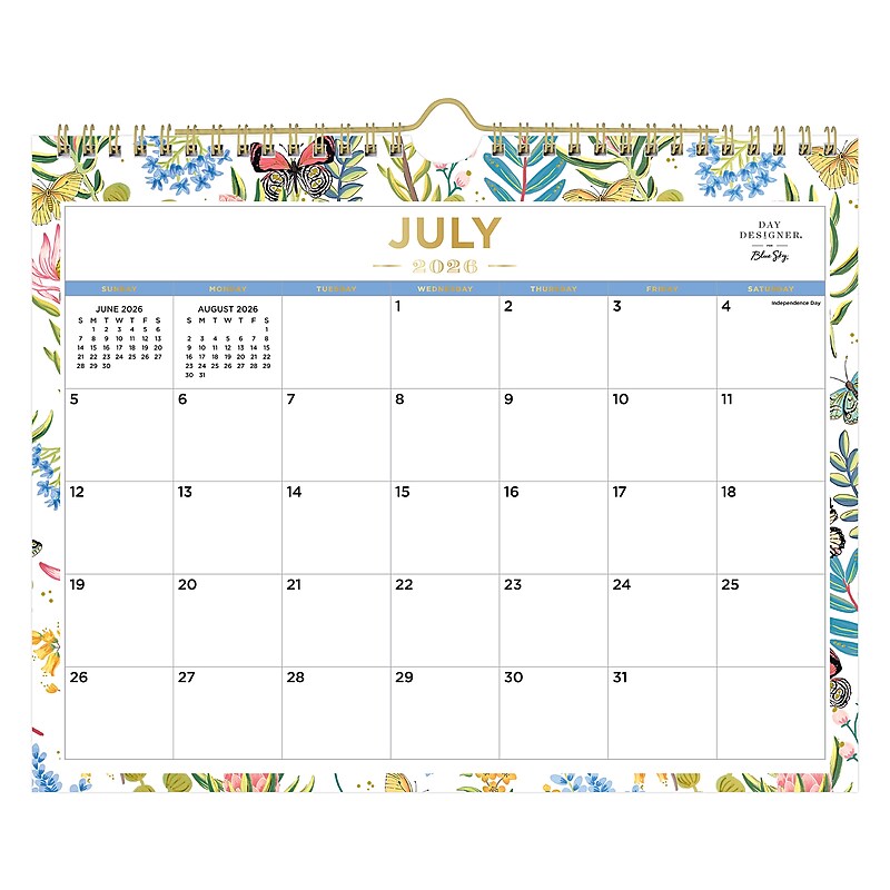 2026-2027 Blue Sky Wirebound Garden Flutter 8.75" x 11" Academic Monthly Wall Calendar, Assorted Colors (136694-A27) image 1