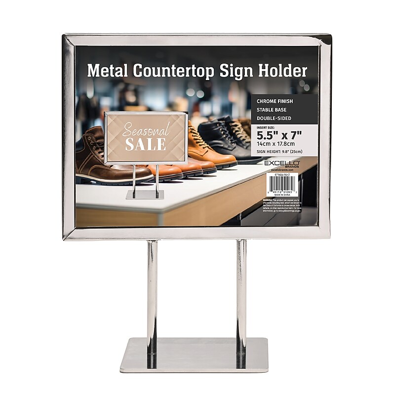 Global Printed Products Horizontal Generic Holder, 5.5" x 7", Table Top/Countertop, Silver Metal (CTSGN-55X7) image 1