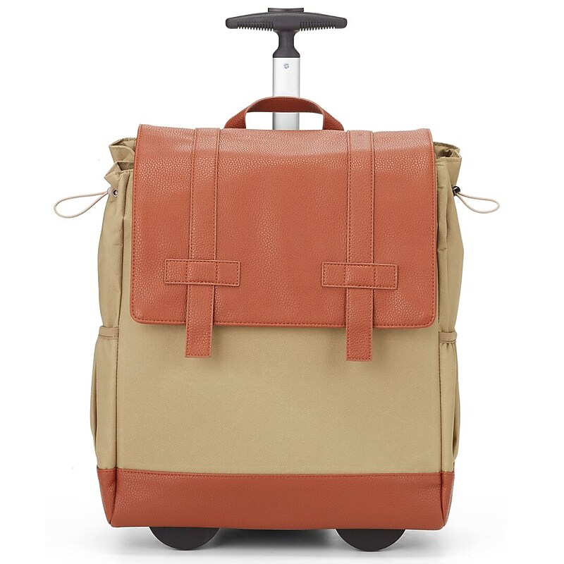 Francine Collections 15" Laptop Rolling Wheels Up Backpack, Tan (BKBUDGRL_SM-OLI) image 1
