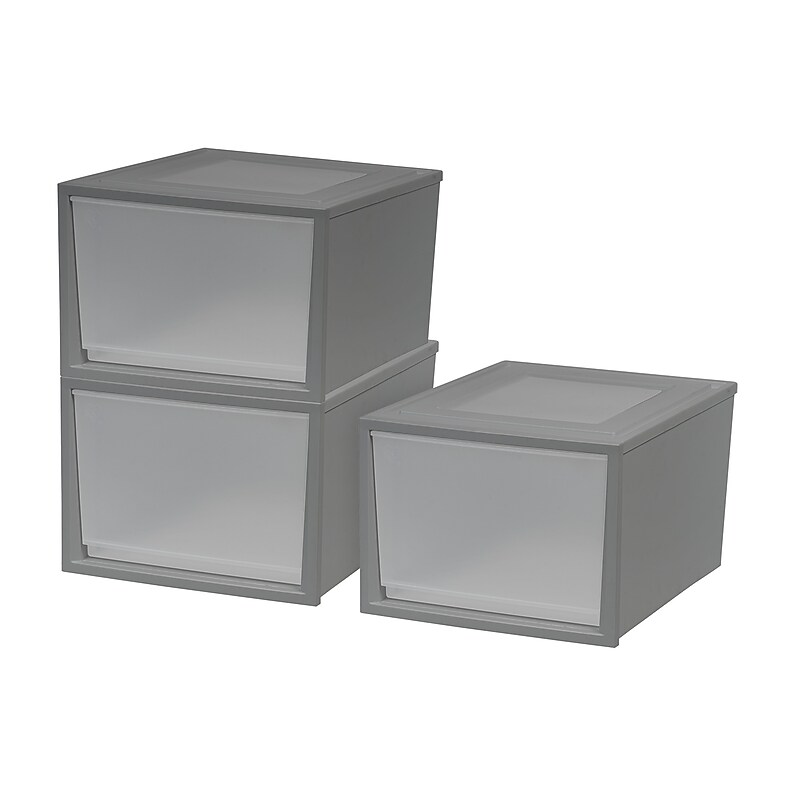 Iris 43.4 qt. Stackable Storage, Plastic, Gray/Clear, 3/Carton (170523CT) image 1