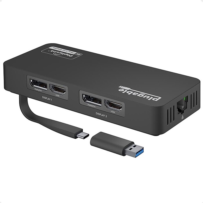 Plugable USB 3.0/USB-C to DisplayPort/HDMI Adapter, Black (USBC