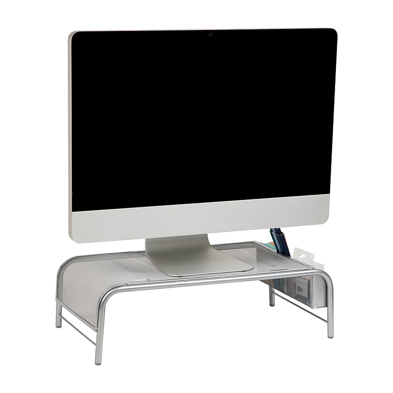 Mind Reader Ventilated Monitor Stand with Side Storage, Silver (MESHM-SIL) image 1