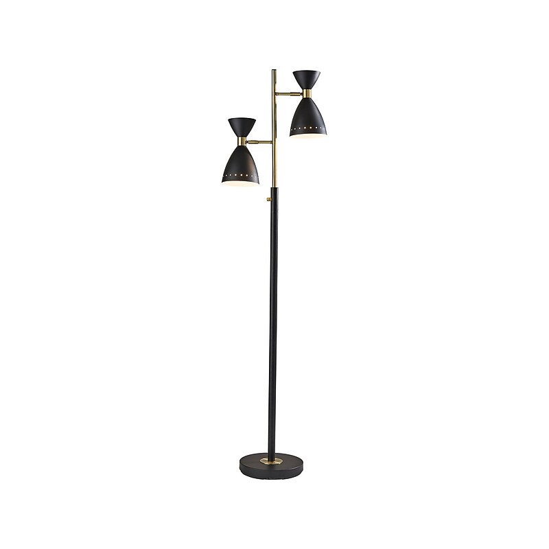 Adesso Oscar 68" Antique Brass/Black Metal Floor Lamp with 2 Cone Shades (4285-01) image 1