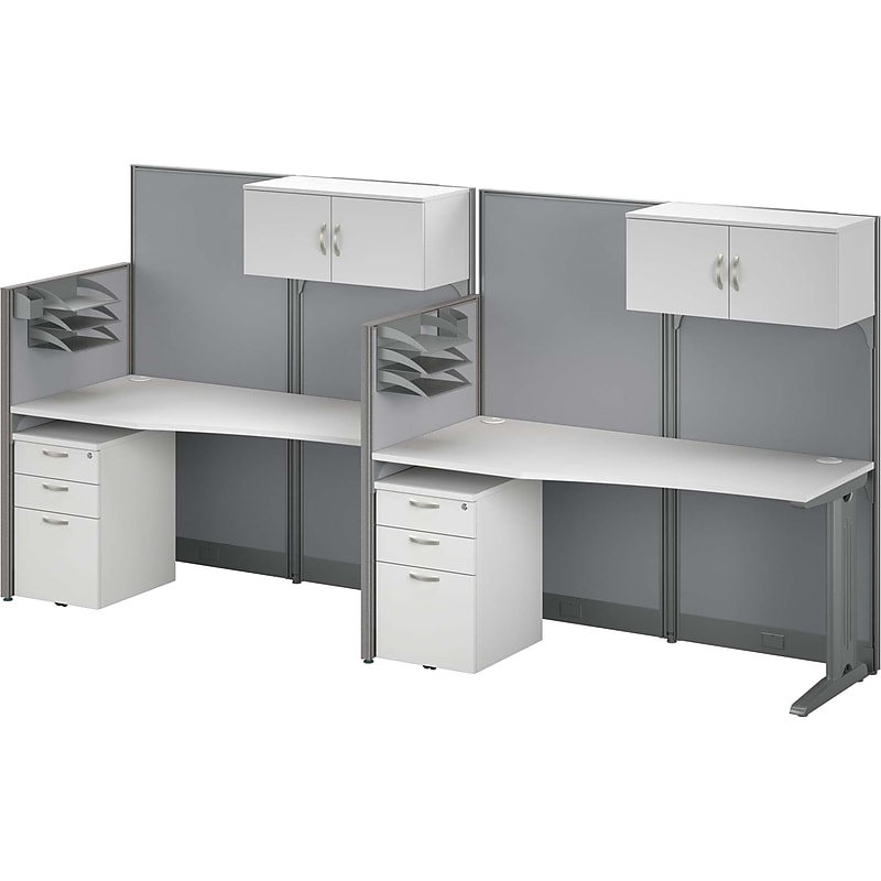 Bush Business Furniture Office in an Hour 63"H x 129"W 2 Person In-Line Cubicle Panel Workstation, Pure White (OIAH005WH) image 1