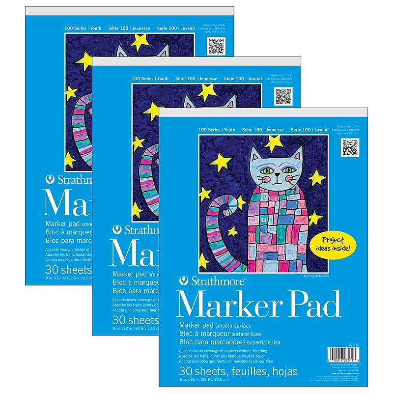Strathmore 100 Series 9" x 12" Marker Drawing Sketch Pad, 30 Sheets/Pad, 3/Bundle (STTP270121-3) image 1