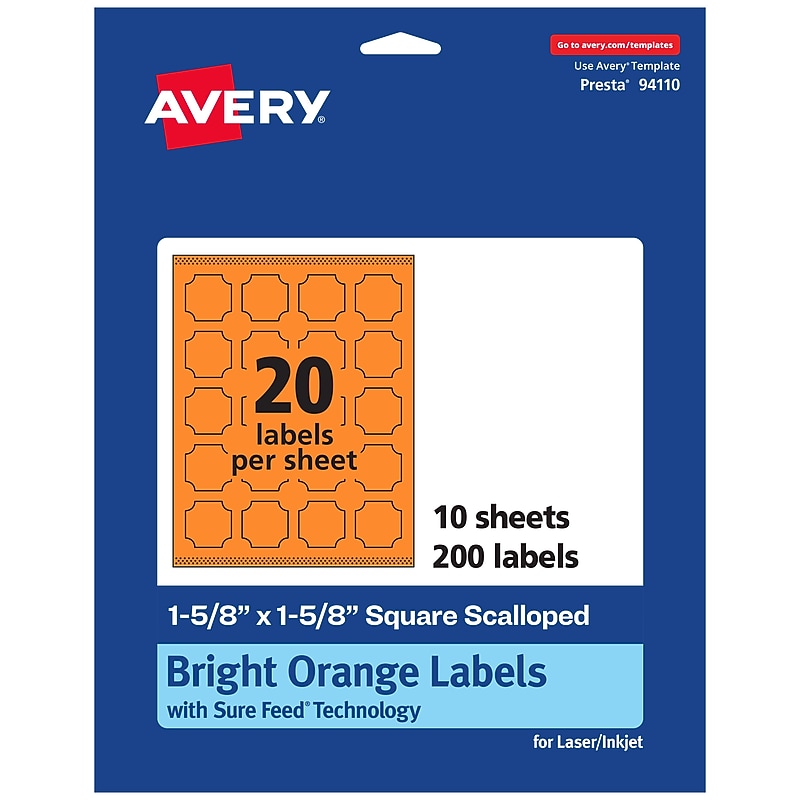 Avery Decorative Edge Multipurpose Labels, 1-5/8" x 1-5/8", Bright Orange, 200/Pack (94110) image 1