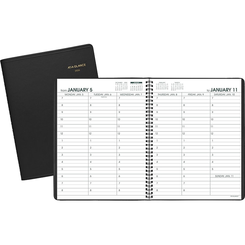 2026 AT-A-GLANCE Large Print 8.25" x 11" Calendar Year Weekly Appointment Book, Faux Leather Cover, Black (70-LP01-05-26) image 1