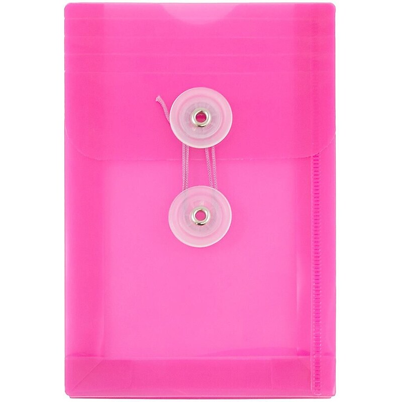 JAM Paper Premium Plastic Filing Envelope with Button & String Closure, 4 1/4" x 6 1/4", Fuchsia Pink, 3/Pack (473B1FUX3) image 1