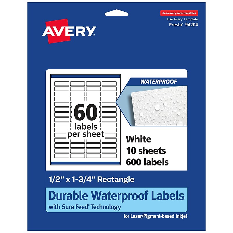 Avery Laser/Inkjet Rectangle Multipurpose Labels, 0.5" x 1.75", White, 600 Labels/Pack (94204) image 1