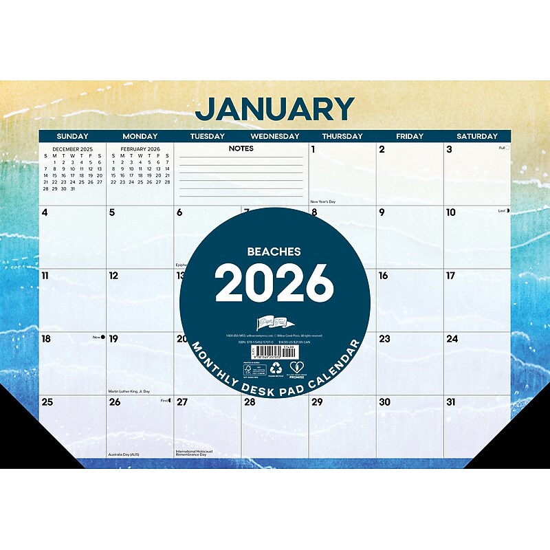 2026 Willow Creek Beaches 17" x 12" Monthly Desk Pad Calendar (57070X) image 1