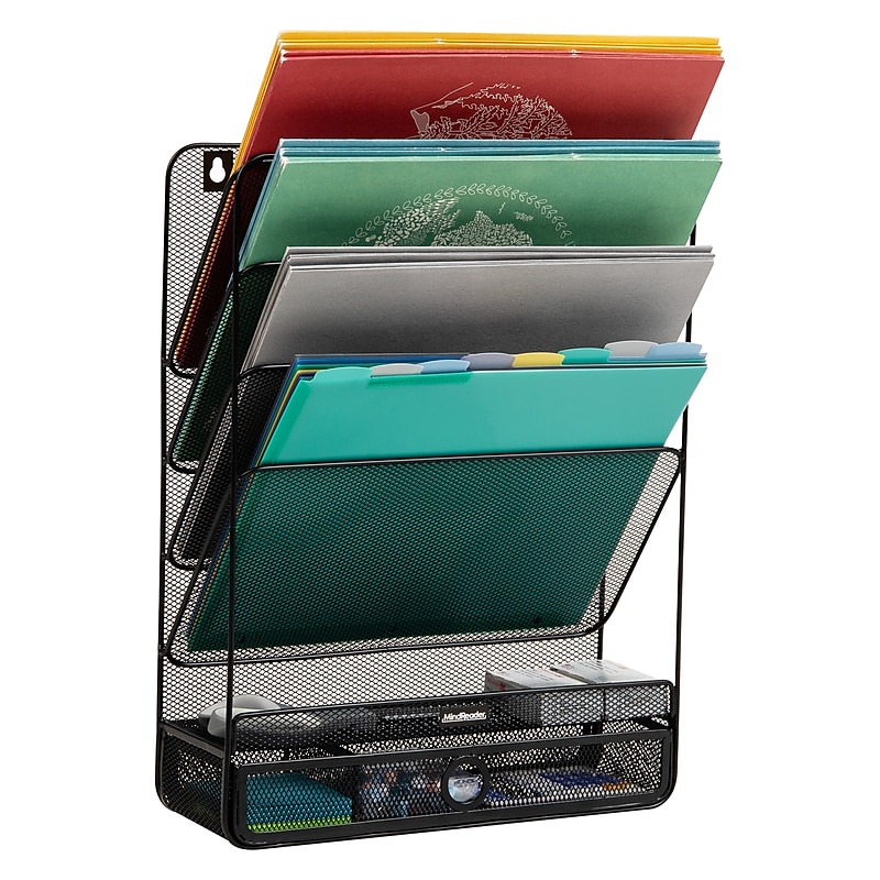 Mind Reader 4-Pocket Metal Wall Mount File Storage Desk Organizer, Black (MAGROUND-BLK) image 1