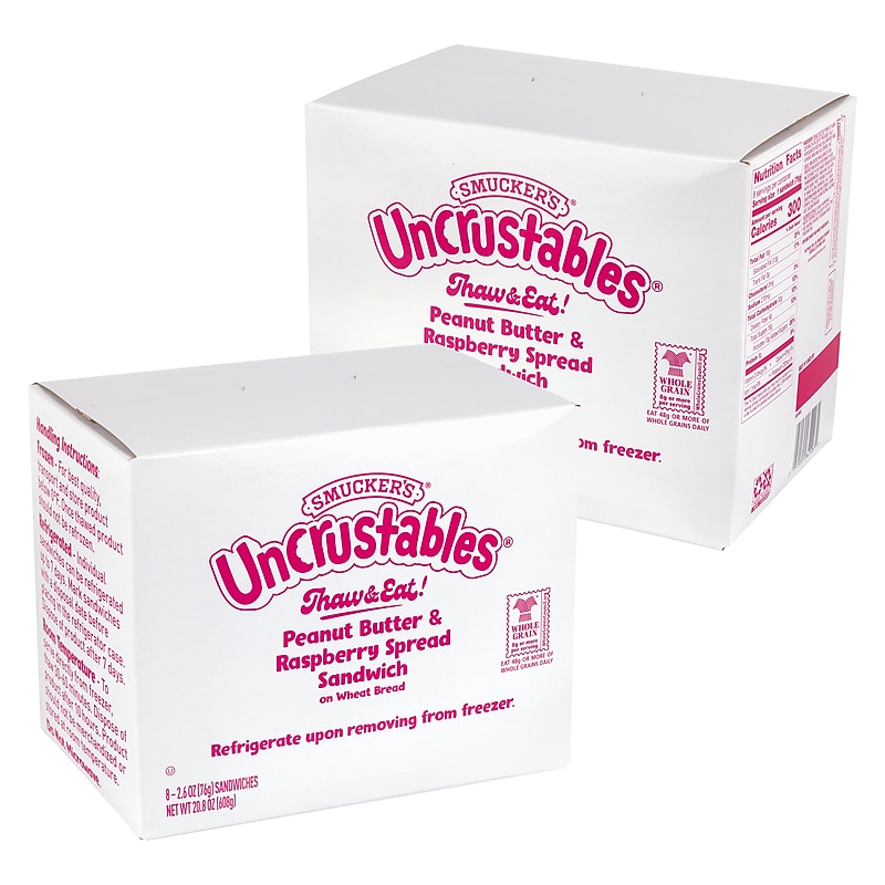 Smucker's Uncrustables Peanut Butter & Raspberry Wheat, 2.6 oz, 8 Sandwiches/Box, 2 Boxes/Pack (600-04243) image 1