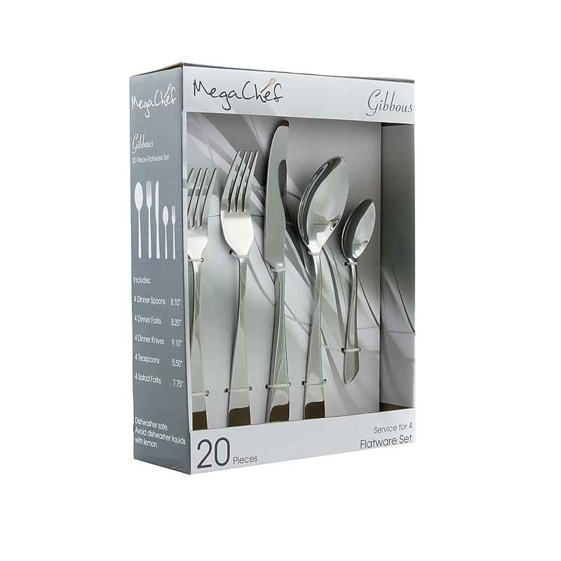 MegaChef Gibbous 937112463M Stainless Steel Flatware Set, 20 Piece image 1