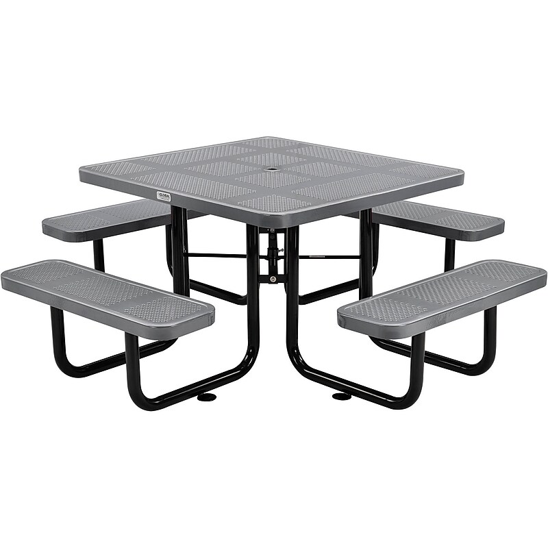 Global Industrial 46" Square Outdoor Steel Picnic Table, Perforated Metal, Gray (694551GY) image 1