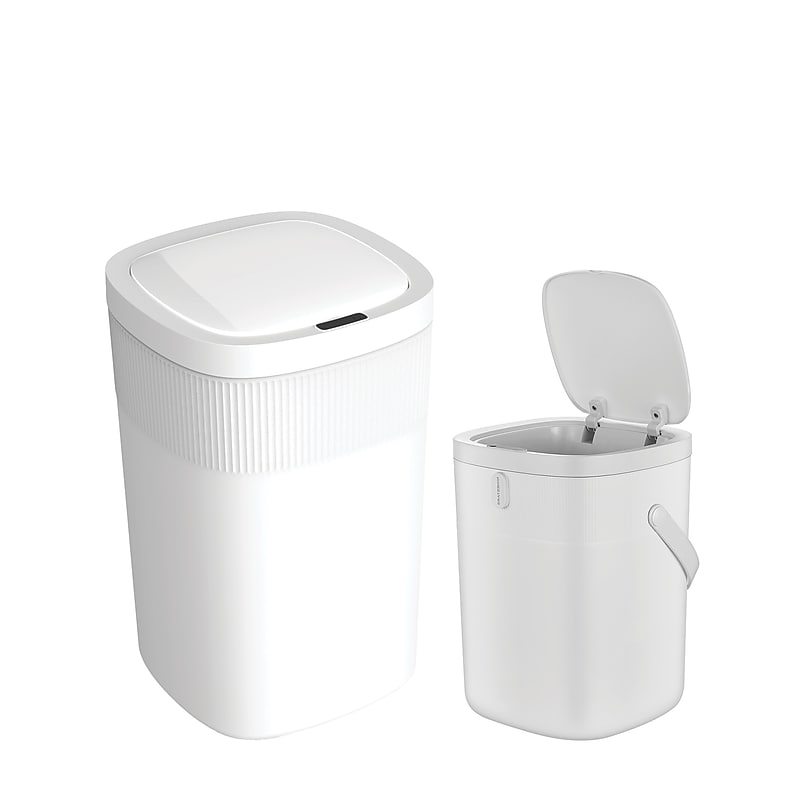 Nine Stars Plastic Motion Sensor Trash Cans, White, 2/Pack (CB50-36/12-36WH) image 1