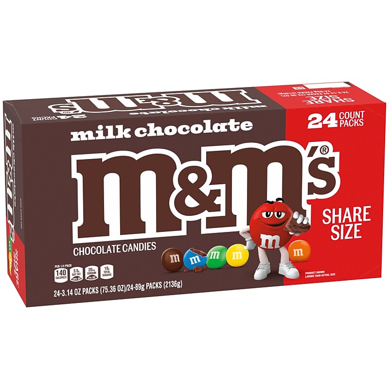 M&M's Sharing Size Milk Chocolate Candy Pieces, 75.36 oz., 24 Pouches/Box (MMM04431) image 1