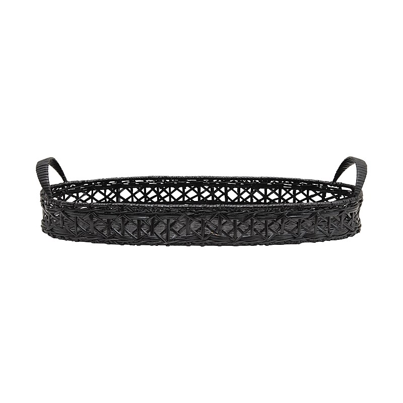 Storied Home Decorative Hand-Woven Rattan Tray with Handles (DF3793) image 1