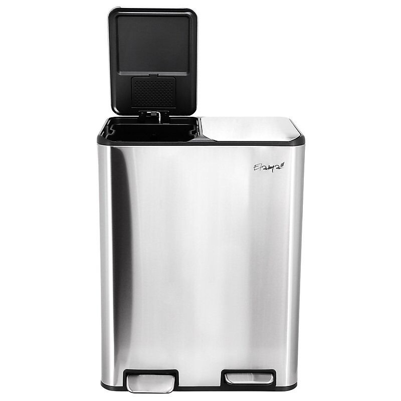 Elama Stainless Steel Indoor 2 Section Trash Can with Slow Close Lid, 8 Gallon, Silver (938122034M) image 1